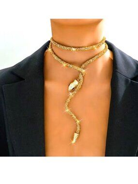 Snake Necklace Wrap Serpent Sparkle Lux Bracelet Bendable Bling Flex Glam Trendy